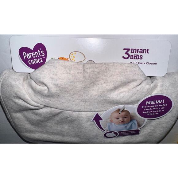 (2) Parent's Choice Newborn/Infant 3 Pack Unisex Unique Mock-Neck Drool Bib Set - Picture 2 of 7